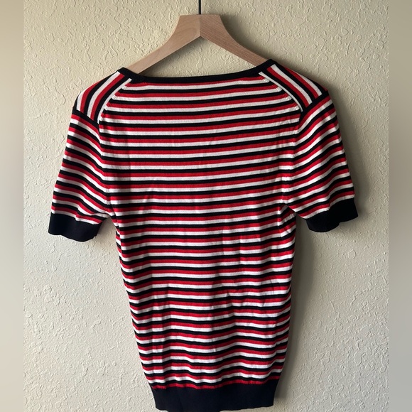 TRINA TURK Red, White, and Black Striped Ribbed Knit Top M - Picture 6 of 6